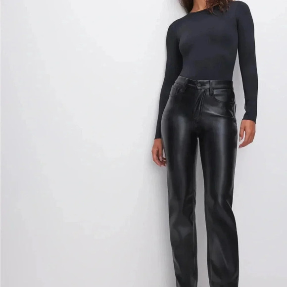 Good american icon faux leather jeans size 25 straight leg bikercore - Picture 3 of 9